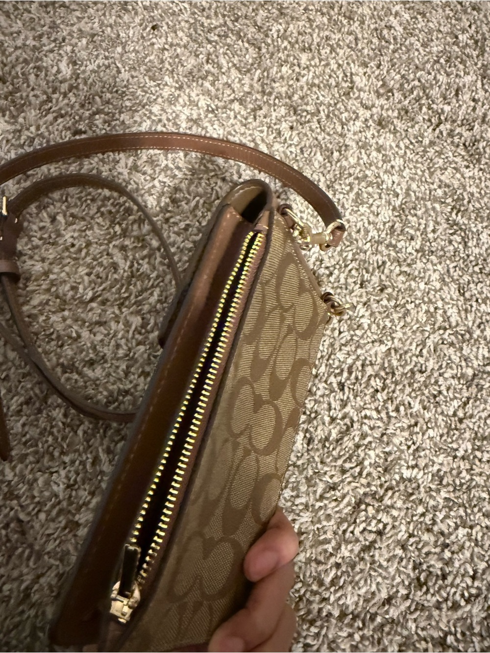 Coach Brown Signature Monogram Crossbody Phone Pouch - Picture 10 of 10